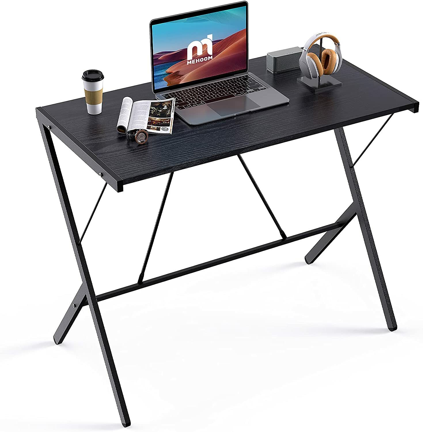 Mehoom Modern Metal Study Desk for Home Office, Table, Black, 35.4″
