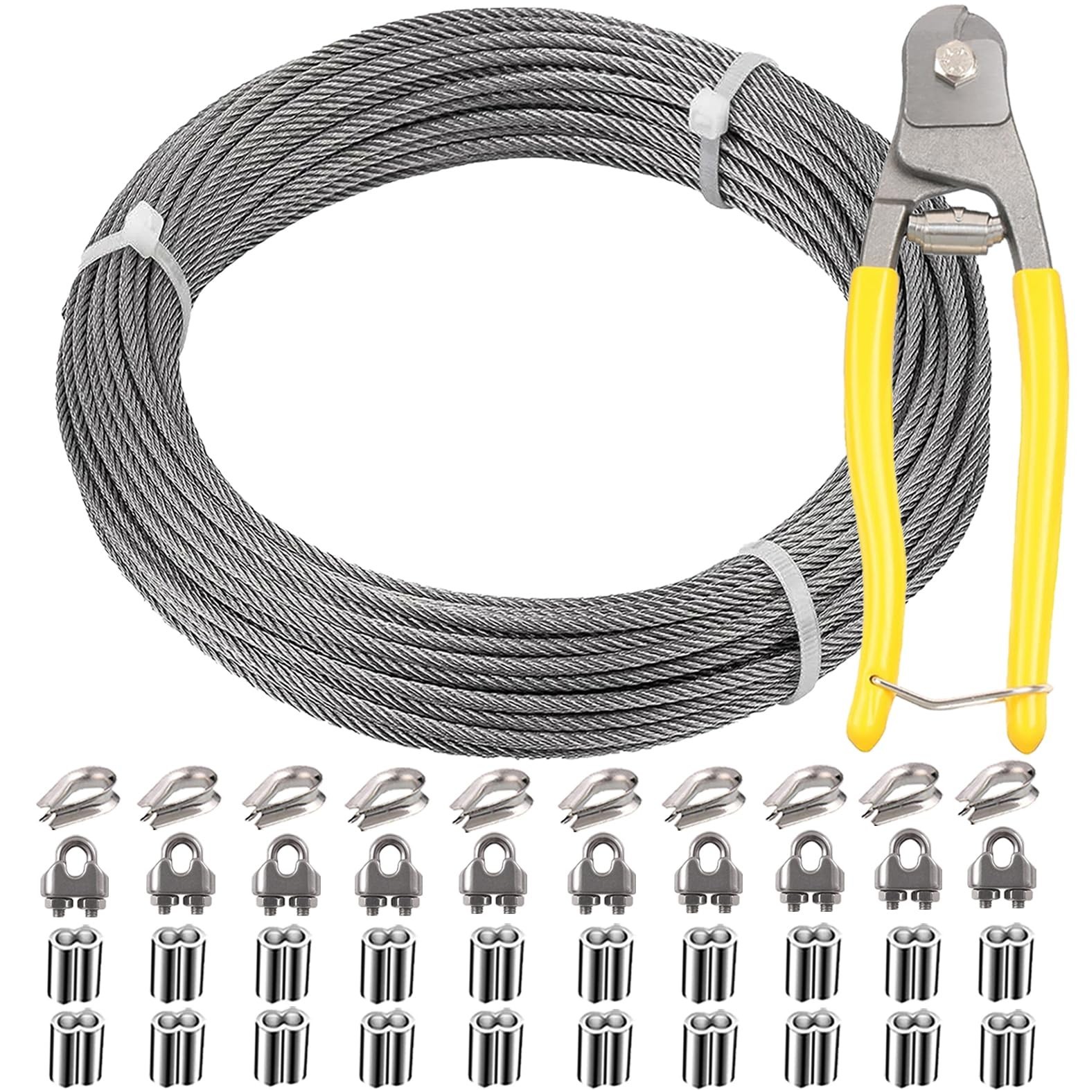 1/8 Inch Stainless Steel Wire Rope Kit, 7×7 Strands, 100 ft Length, With Cabl…