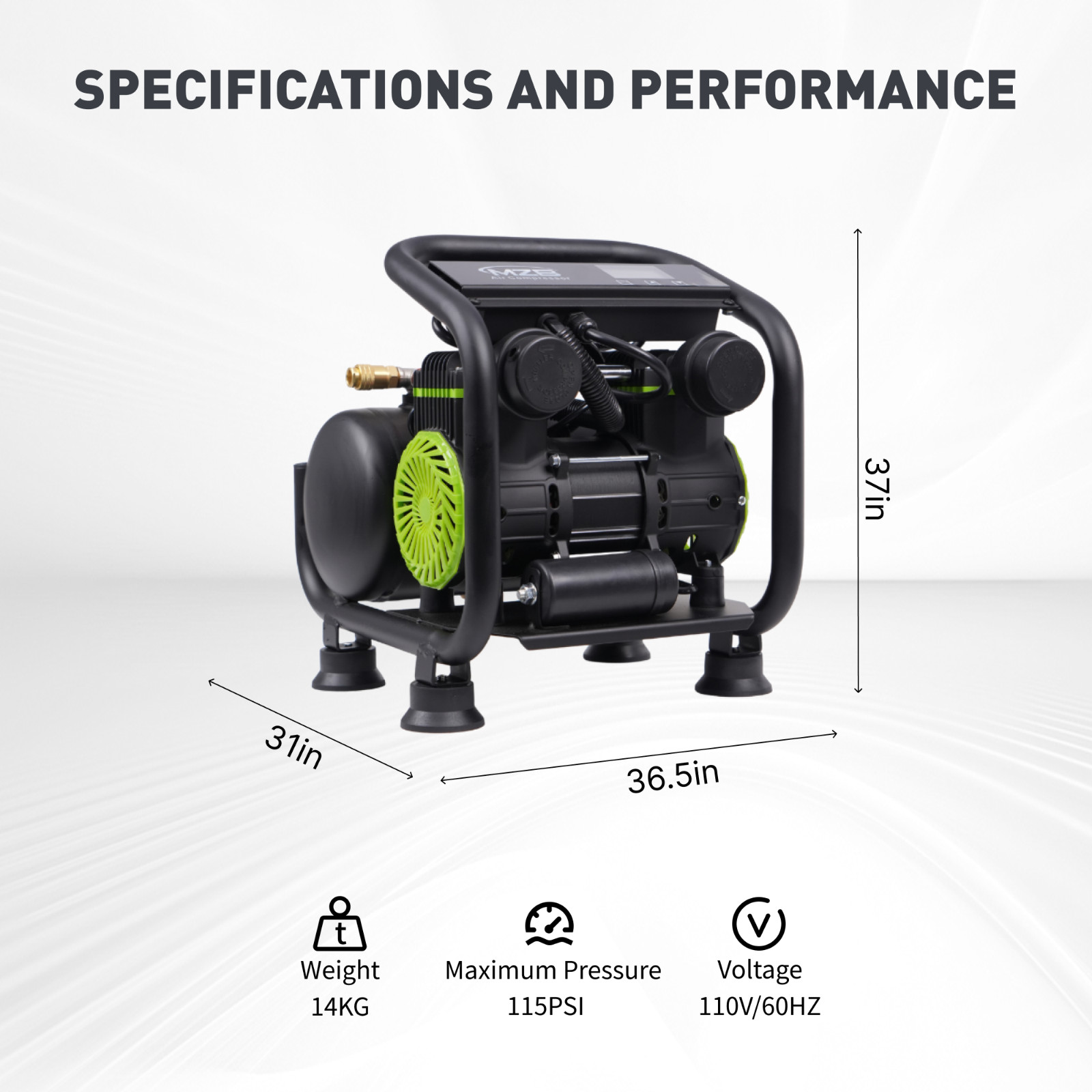 1.6 Gallon Ultra Quiet Air Compressor Portable with Wheels 70db/110V/1.2HP