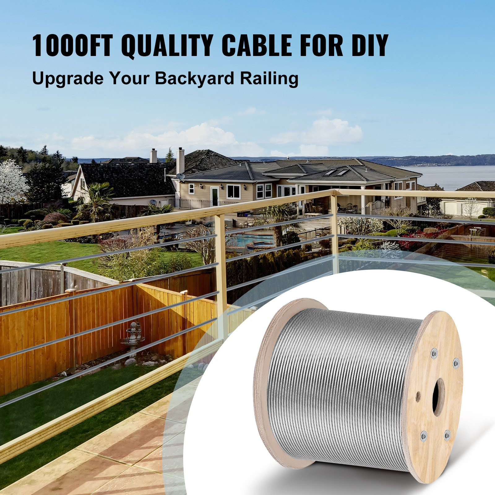 T316 Stainless Steel Cable, 1/8” x 1000 ft, Braided Aircraft Wire Rope