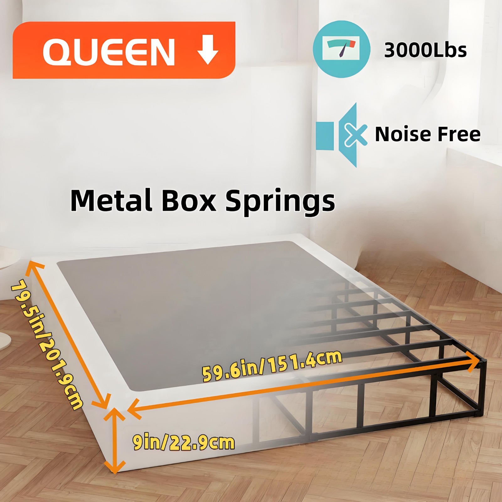 Box Spring 9″ in Steel Mattress Bed Foundation Folding Queen Size