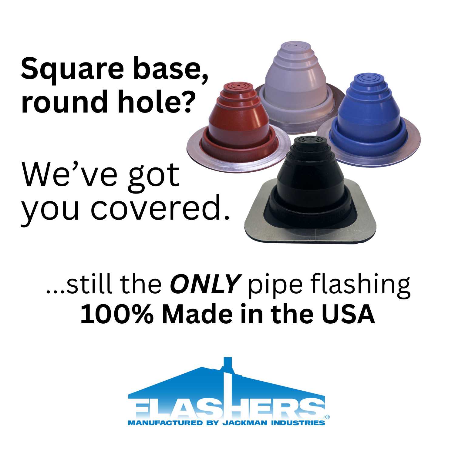 Flashers Silicone Square Metal Roof Pipe Flashing Boot (Size#1-9) Made in USA