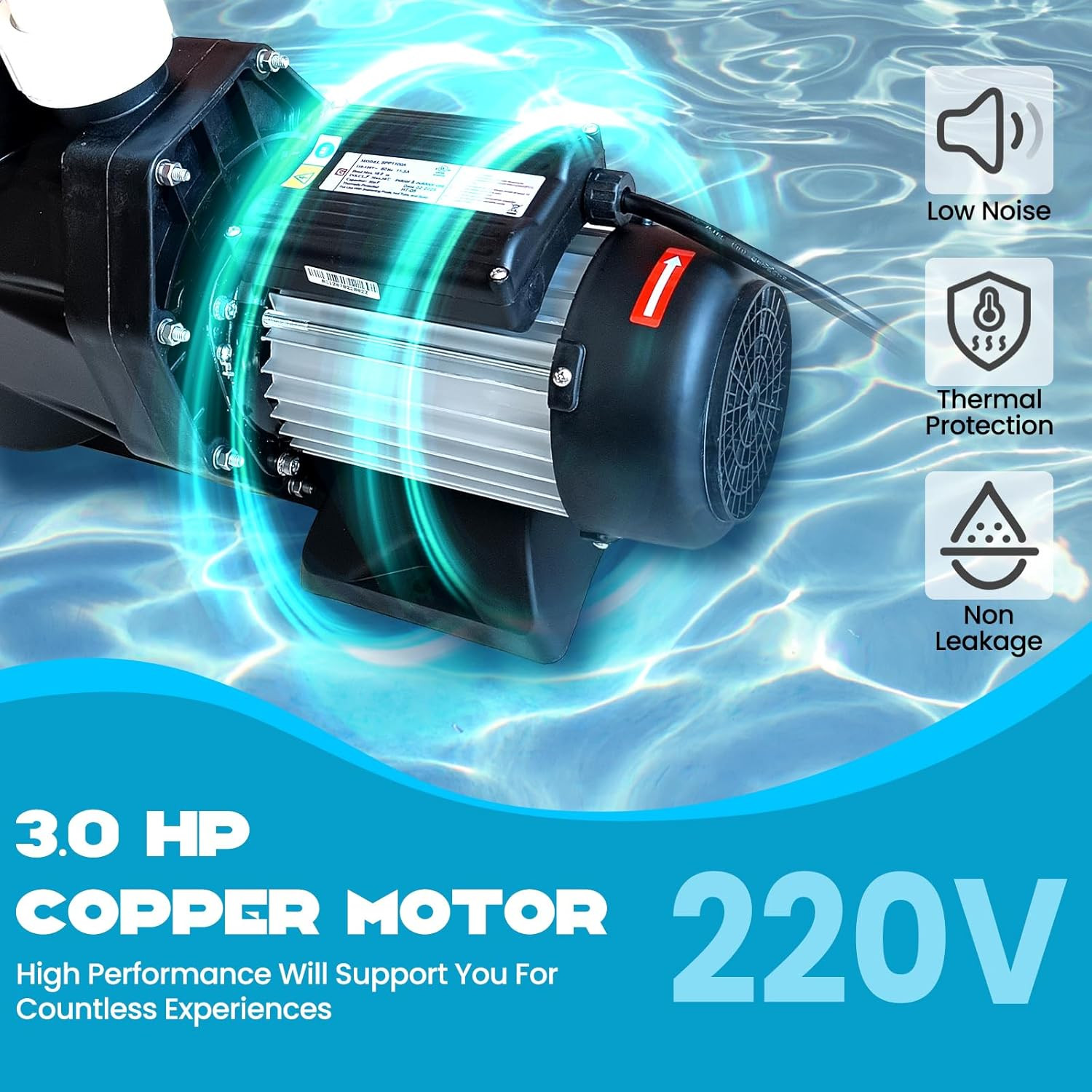1.5-3.0HP In/Above Ground Swimming Pool Pump Motor w/ Unions, Strainer 220V
