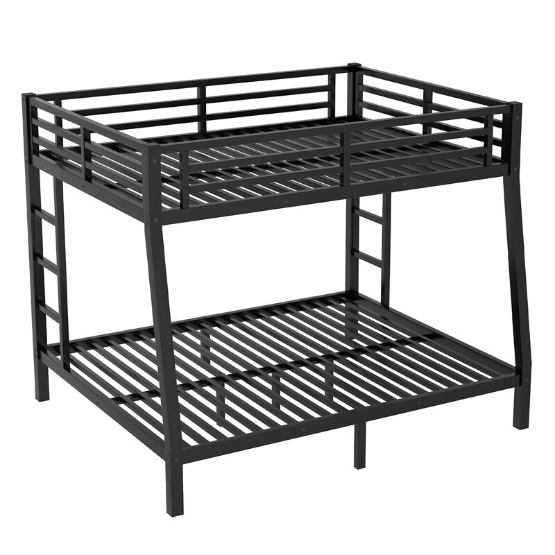 Metal Full XL over Queen Bunk Bed W/Ladder For Teens Adults Space-Saving Black