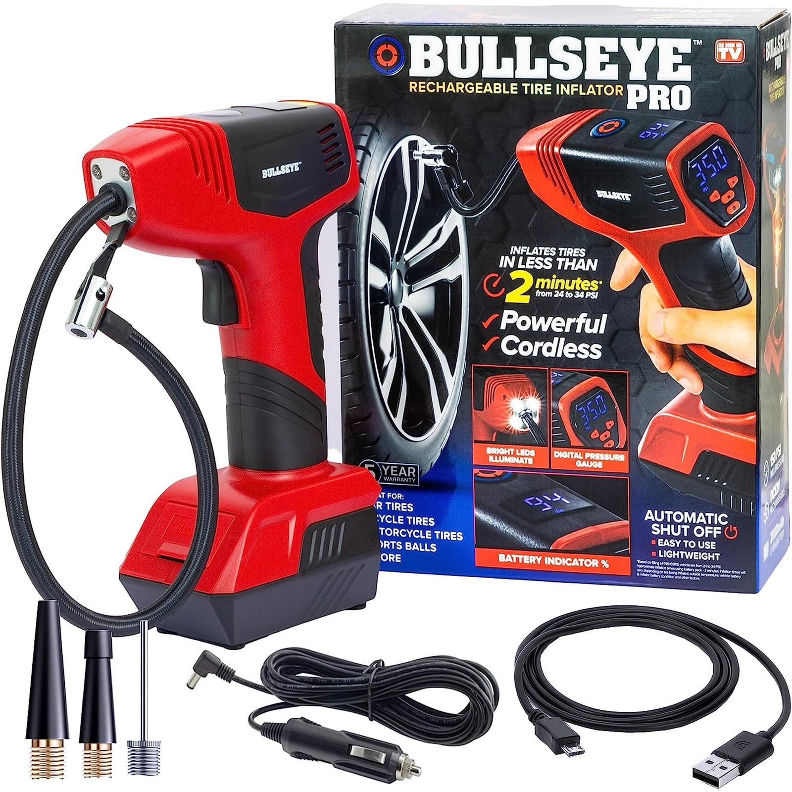 Bullseye Pro 12V Tire Inflator 150 PSI Electric Air Compressor Portable Air Pump