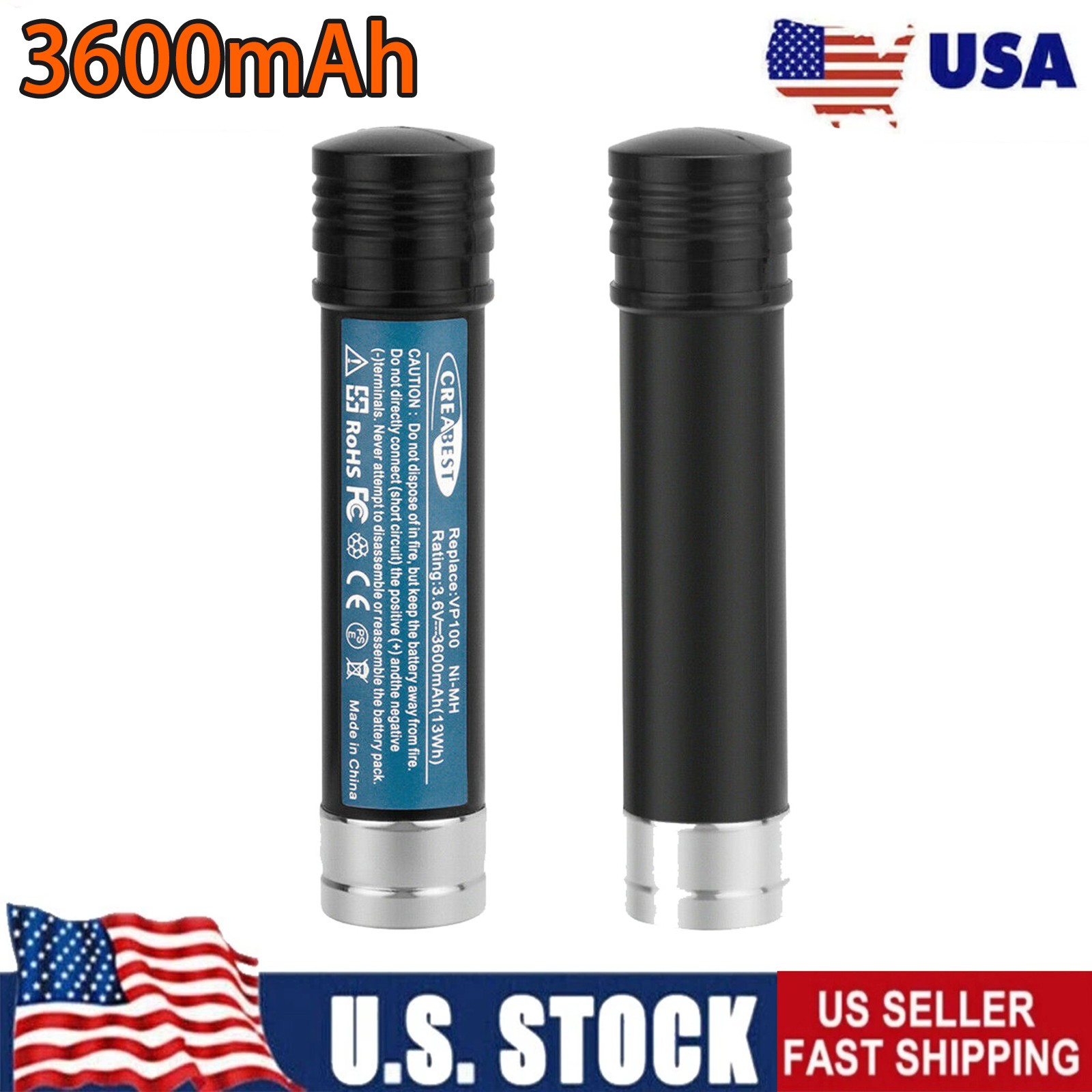 2Pcs 3.6V 3.6Ah Ni-MH Battery For Black Decker Versapak VP-100 VP110 VP105 S100