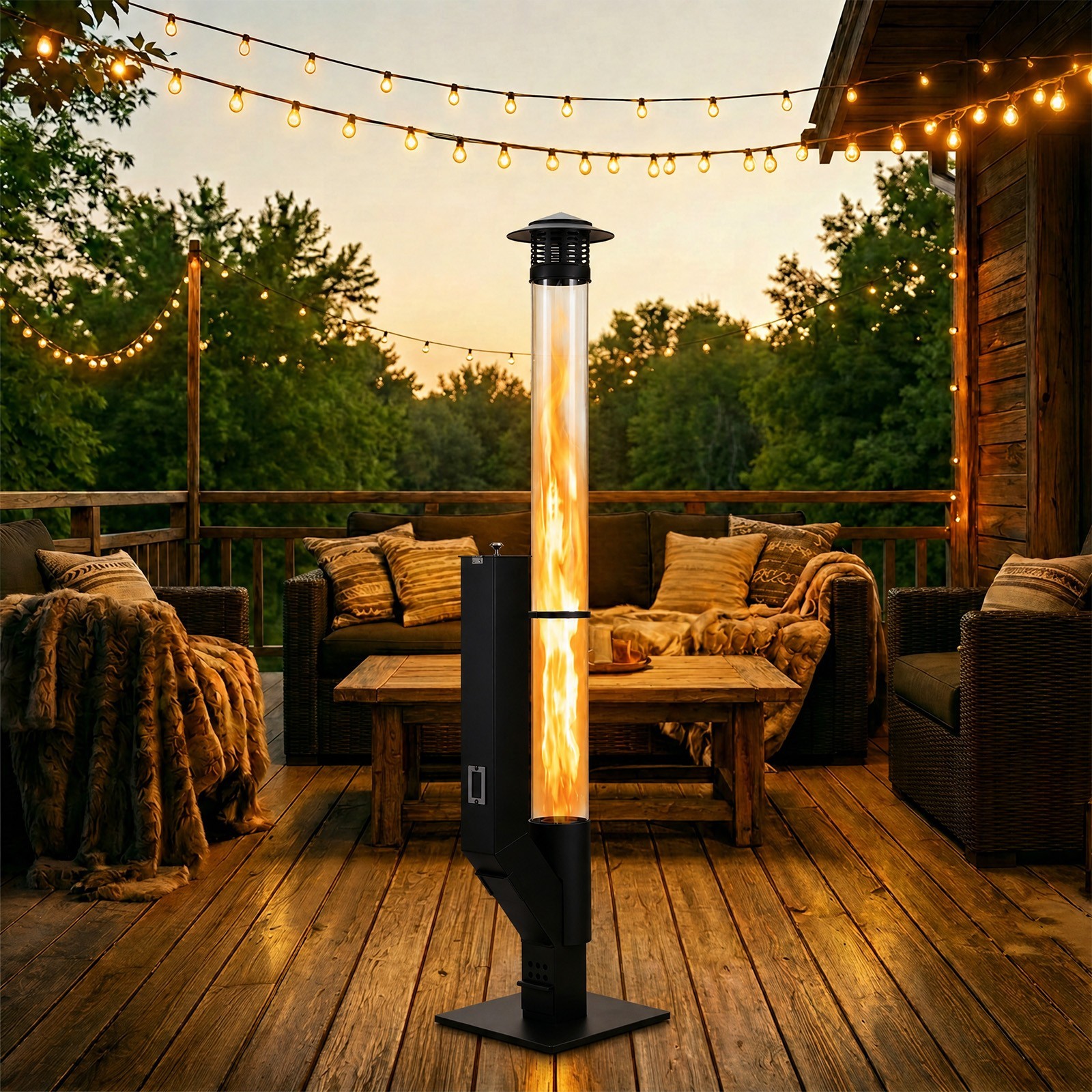 56 Inch Patio Pellet Heater Outdoor Smokeless Portable Wood Pellet Burning Flame