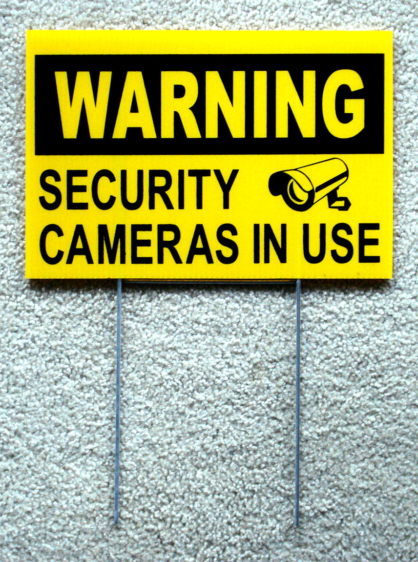 WARNING SECURITY CAMERAS IN USE Coroplast YARD SIGN 8×12 w/ Stake Security