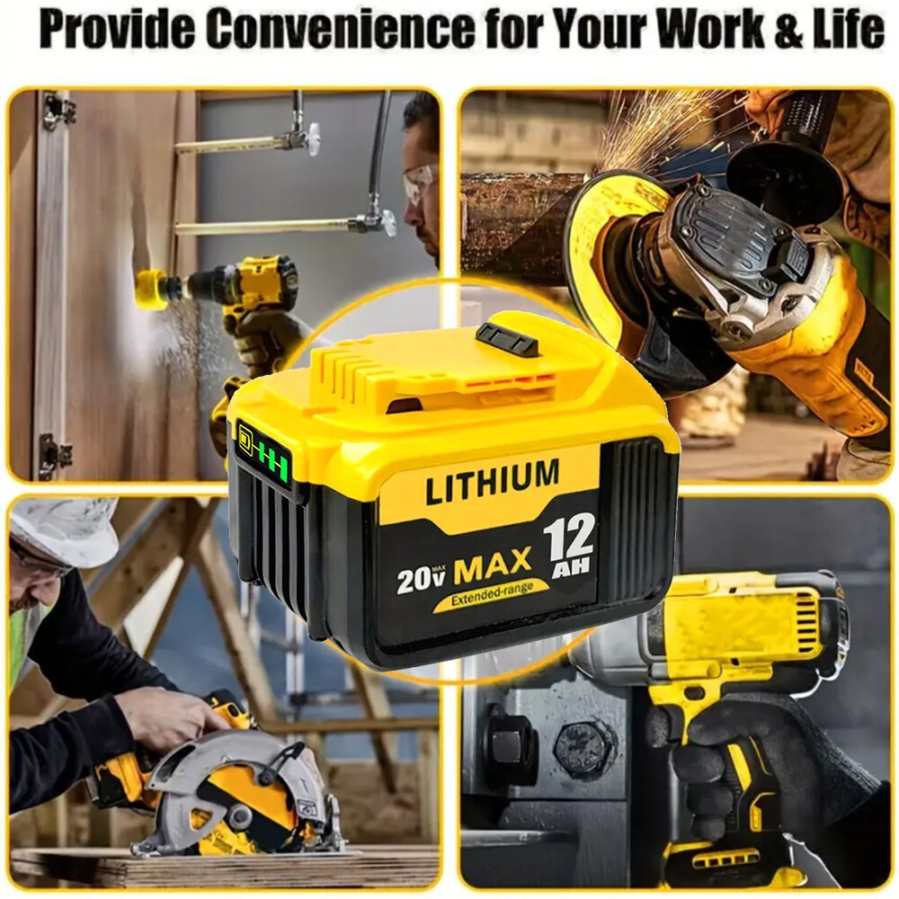 Pack For DeWalt 20V 20 Volt Max 12.0AH Lithium Ion Battery DCB206-2 DCB205-2
