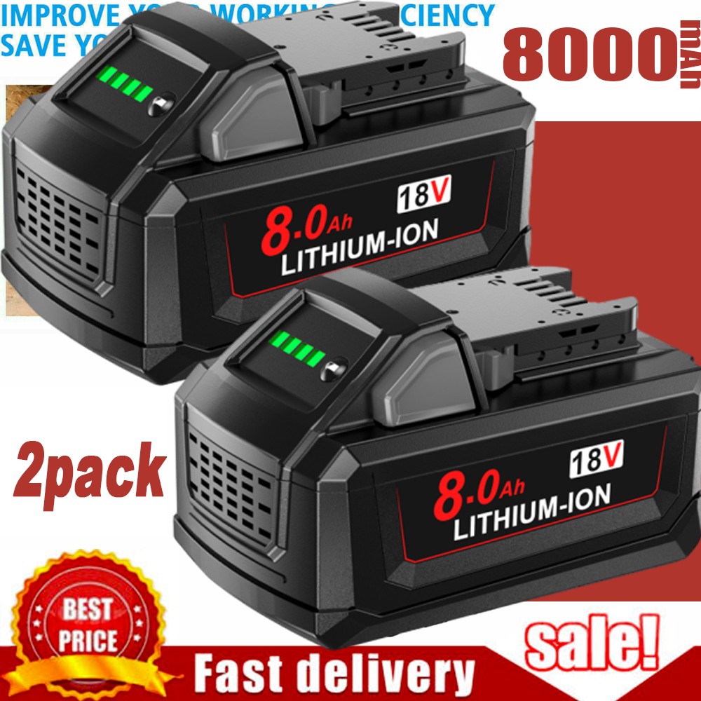 2PACK 8.0Ah For Milwaukee for M18 Battery Lithium Extended Capacity 8000mah