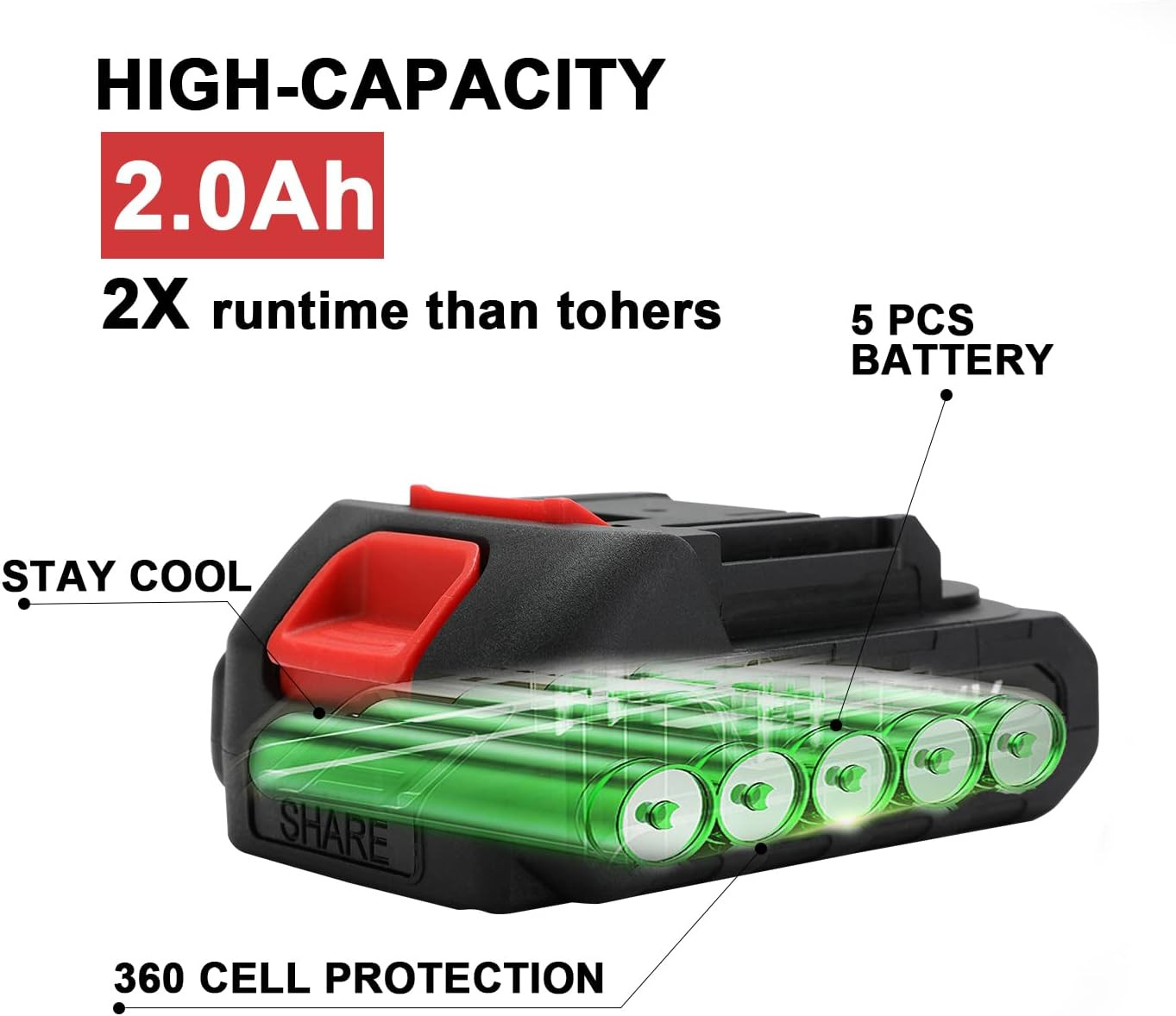 21V Lithium Battery – 2.0 Ah Battery with Charger Adapter Led Indicator Compatib