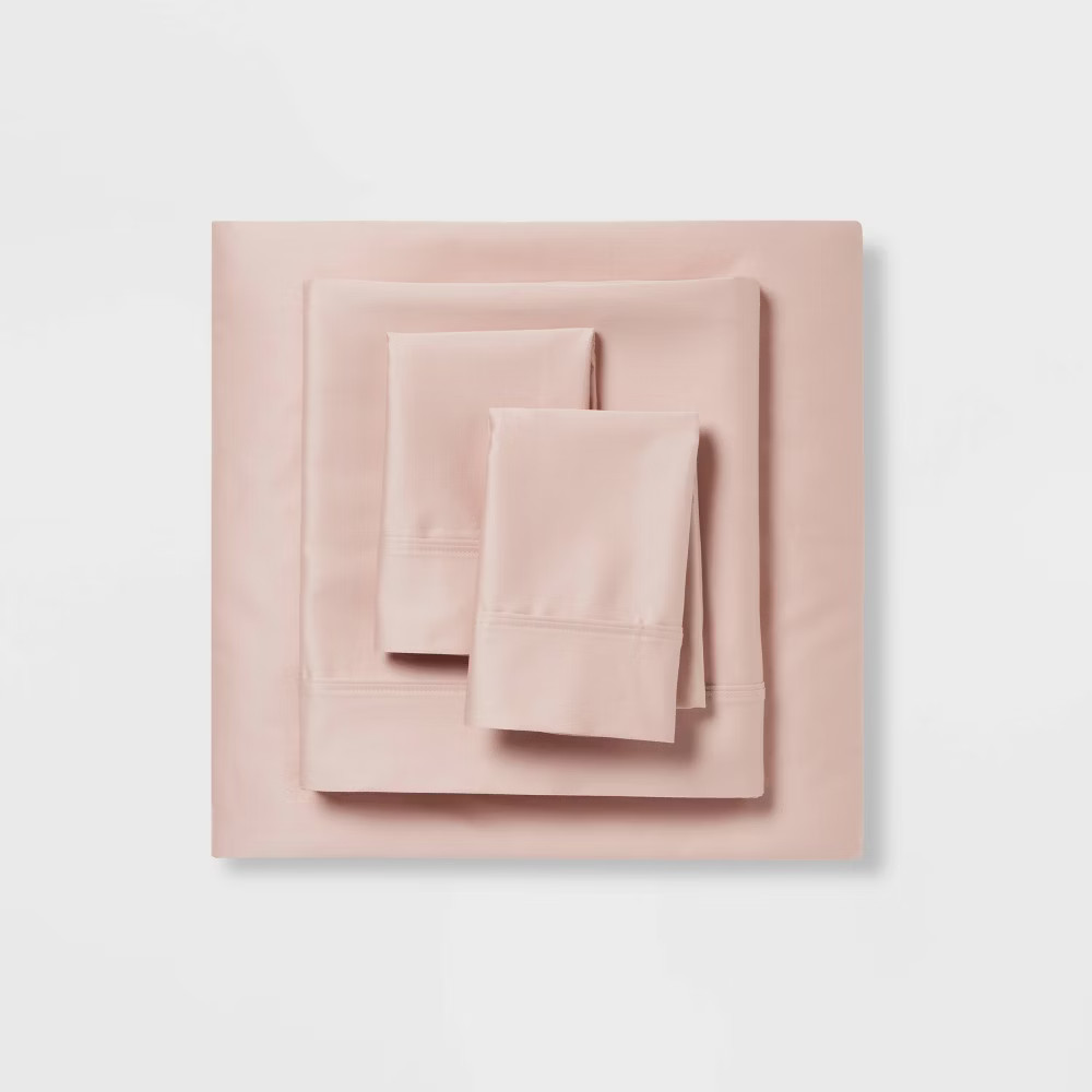 Twin/Twin XL Solid Performance 400 Thread Count Sheet Set Blush – Threshold: