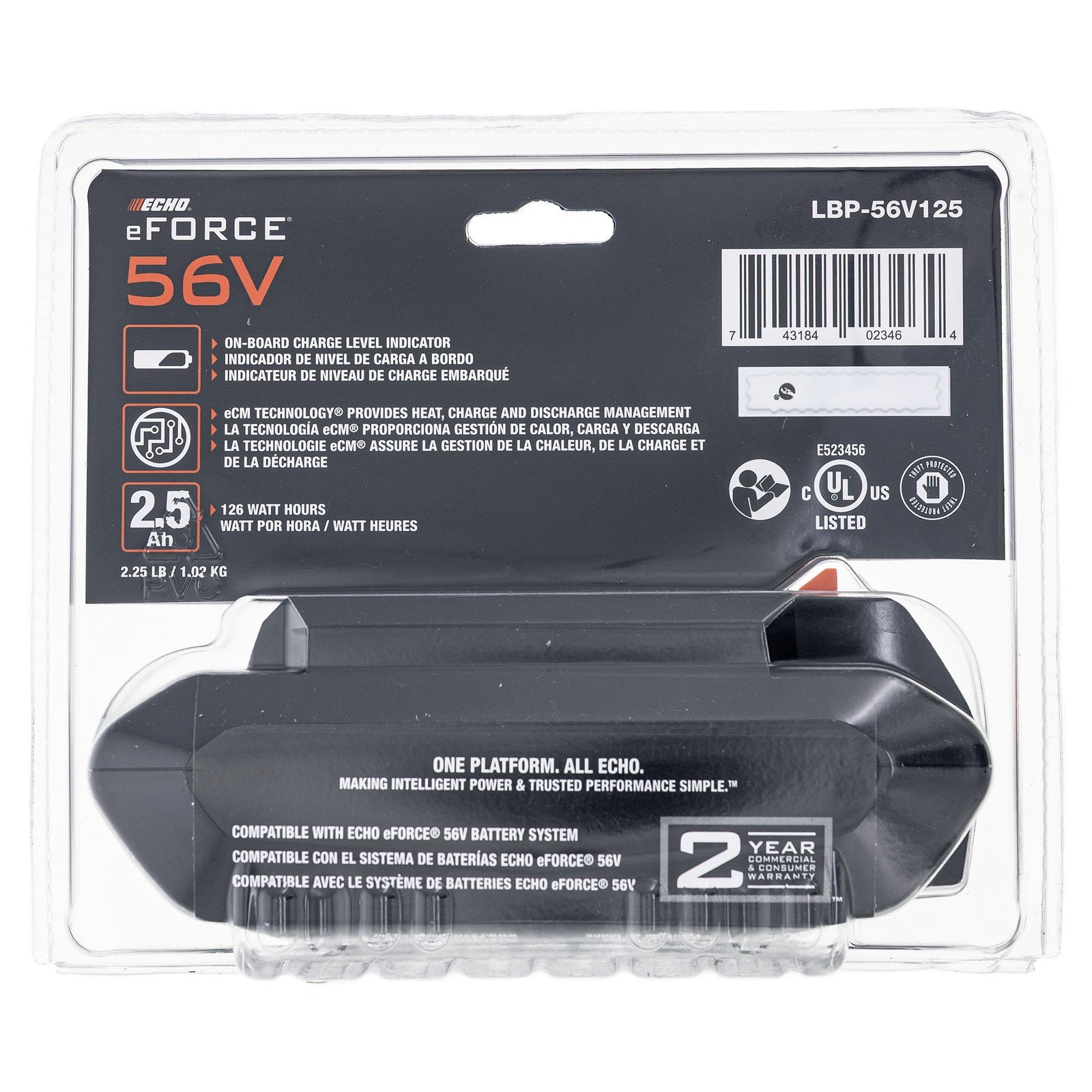 ECHO LBP56V125A 56V Compact 2.5Ah Lithium-Ion Battery for
