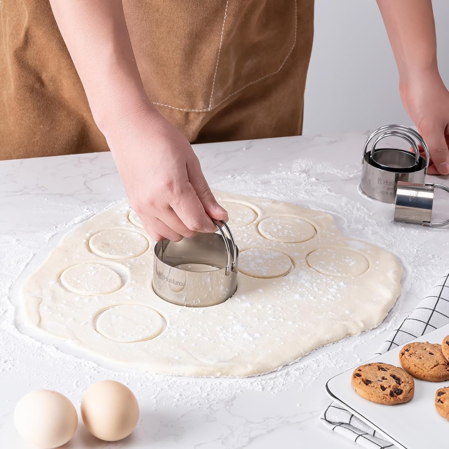Biscuit Cutter Set Round Cookie Cutters with Handle 5 Pieces Stainless Steel New