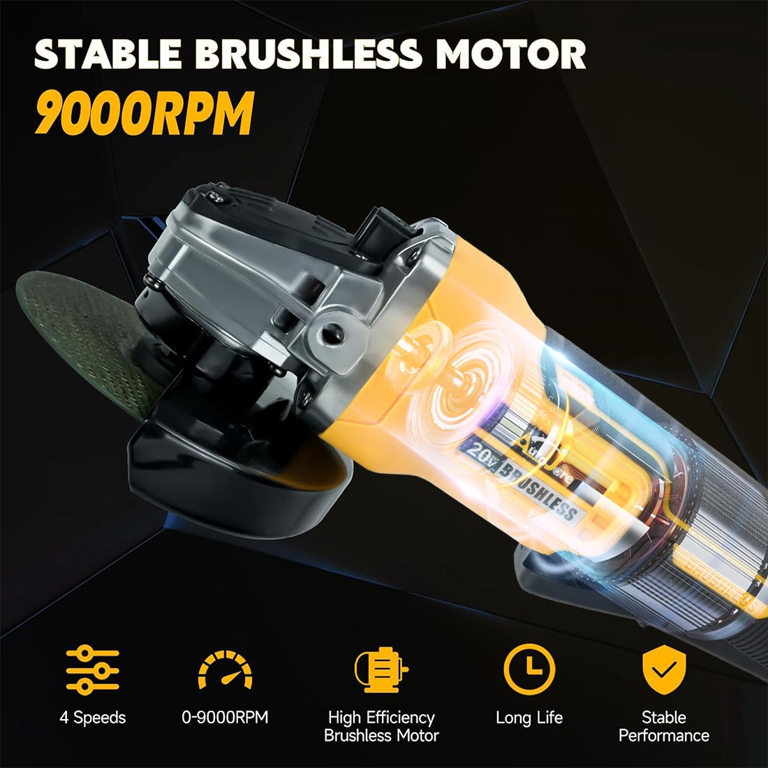 Cordless Angle Grinder for Dewalt 20V Battery 4-1/2″ Brushless 9000RPM Tool Only