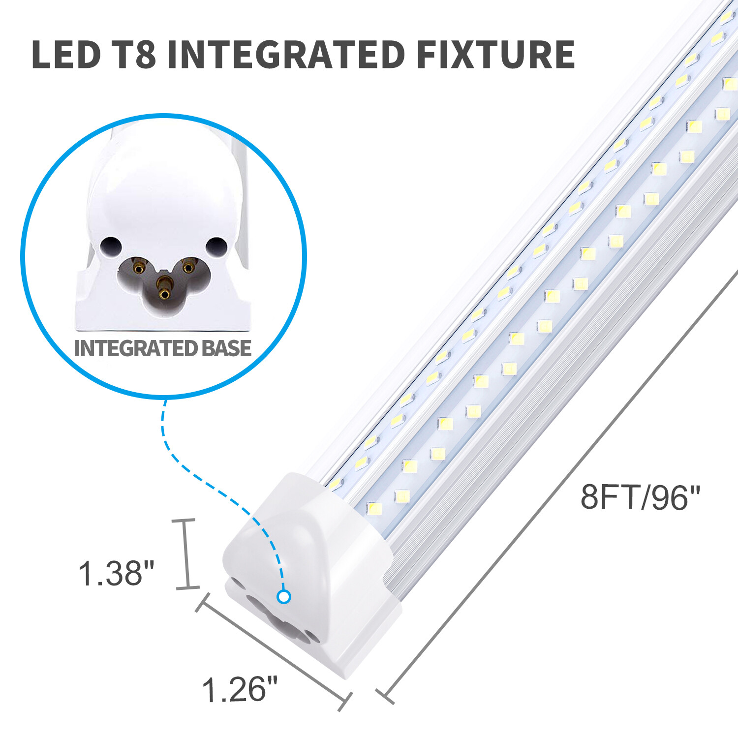 6PACK 8FT LED Shop Light 120W T8 Linkable LED Light Fixture For Garage Warehouse