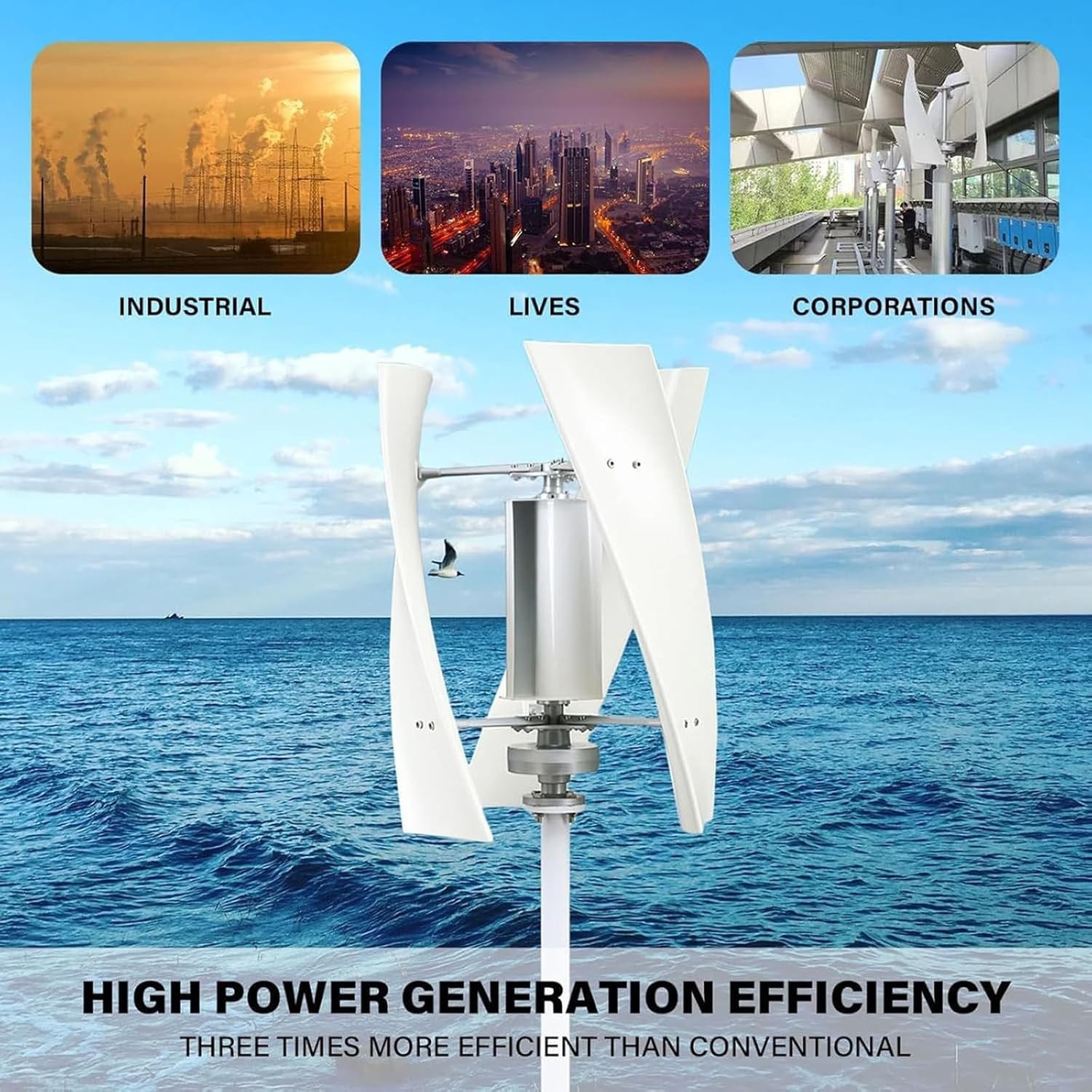 3000W Wind Turbine Generator Vertical Axis Turbines Outdoor & Industrial Power