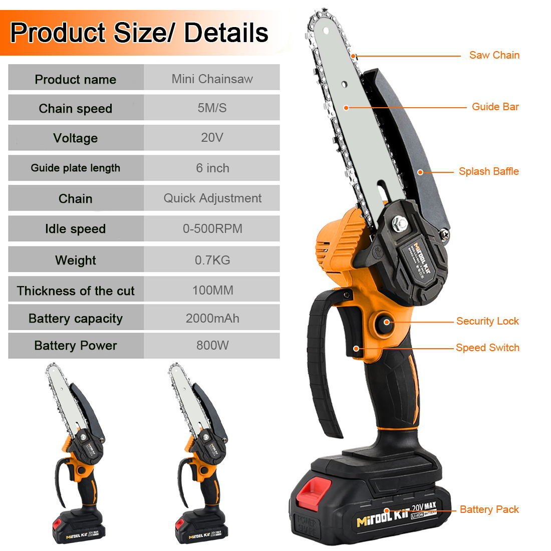 6inch Electric Mini Chainsaw Handheld Cordless Wood Cutter Saw with 2 Battery