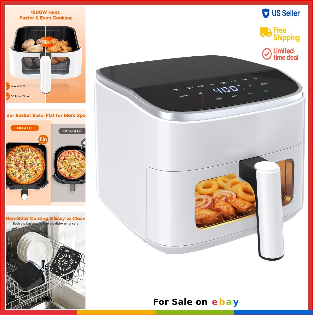 Compact Air Fryer 4 Qt 4-in-1 Functions Dishwasher-Safe Parts Baking Roasting