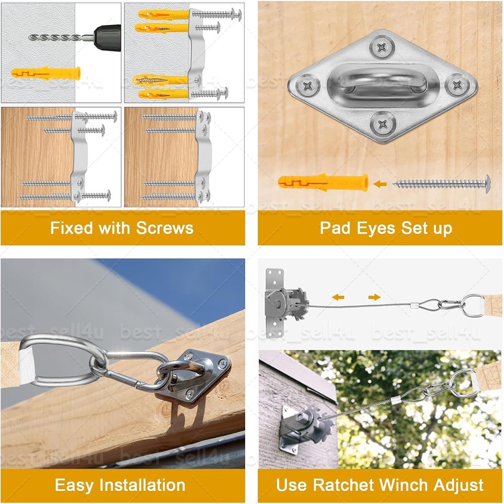 Hardware Kit for Sun Shade Sail Triangle Rectangle Installation Wire Rope Set