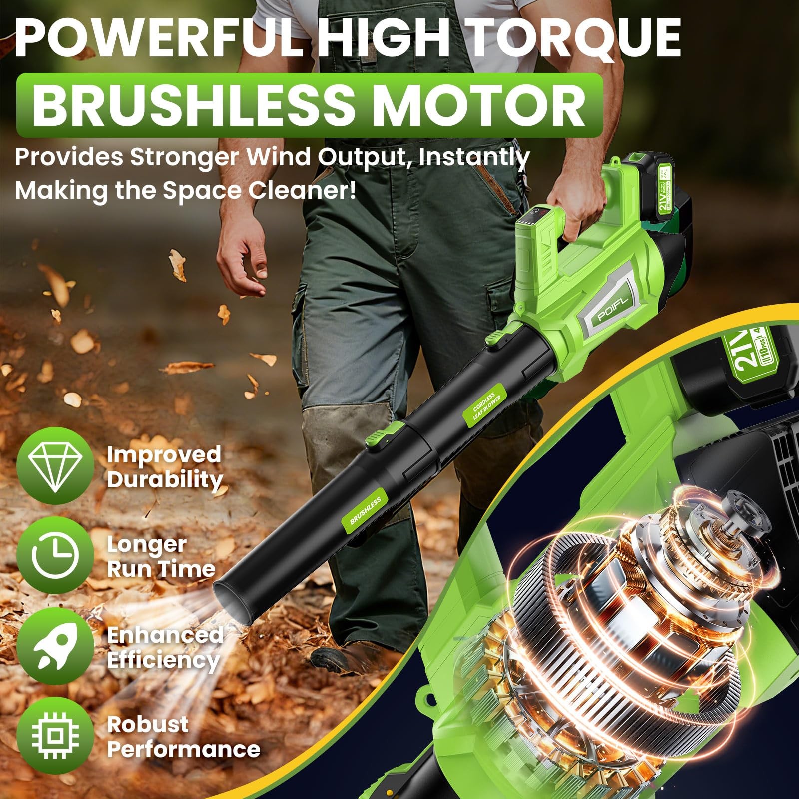 Leaf Blower Cordless, 750CFM 240+MPH Brushless Powerful Electric Leaf Blower …