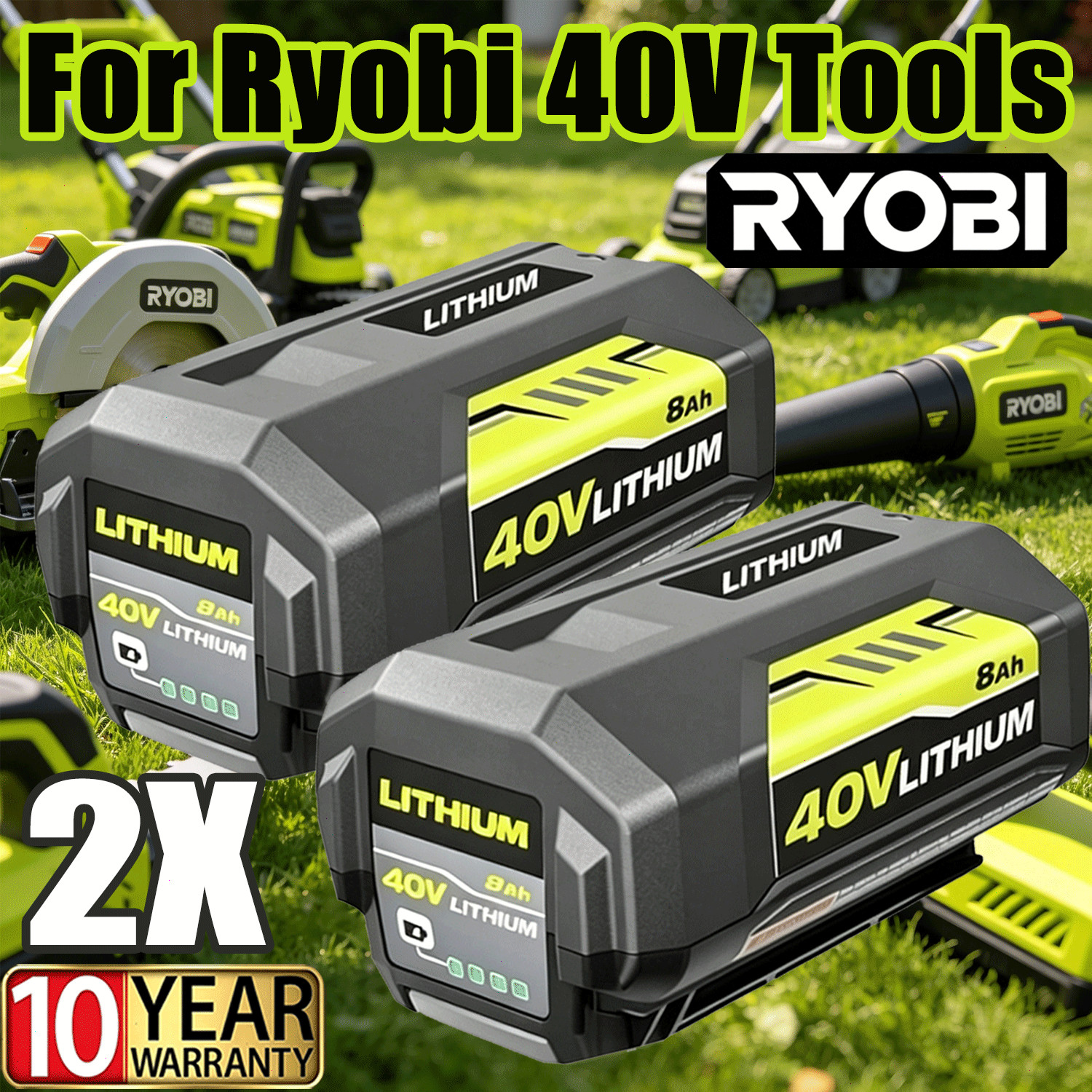 2PACK 40 Volt 8.0Ah Battery for Ryobi 40V Lithium-ion OP40602 Battery with LED