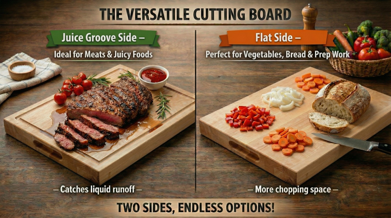 18 in. x 24 in. Maple Wood Cutting Board, Reversible with Juice Groove