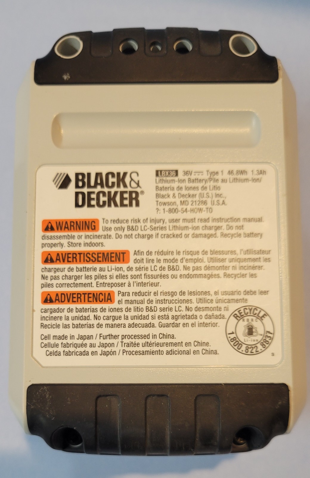 Black & Decker LBX36 36V 1.3ah Lithium Battery & LCS36 Type 1 Charger