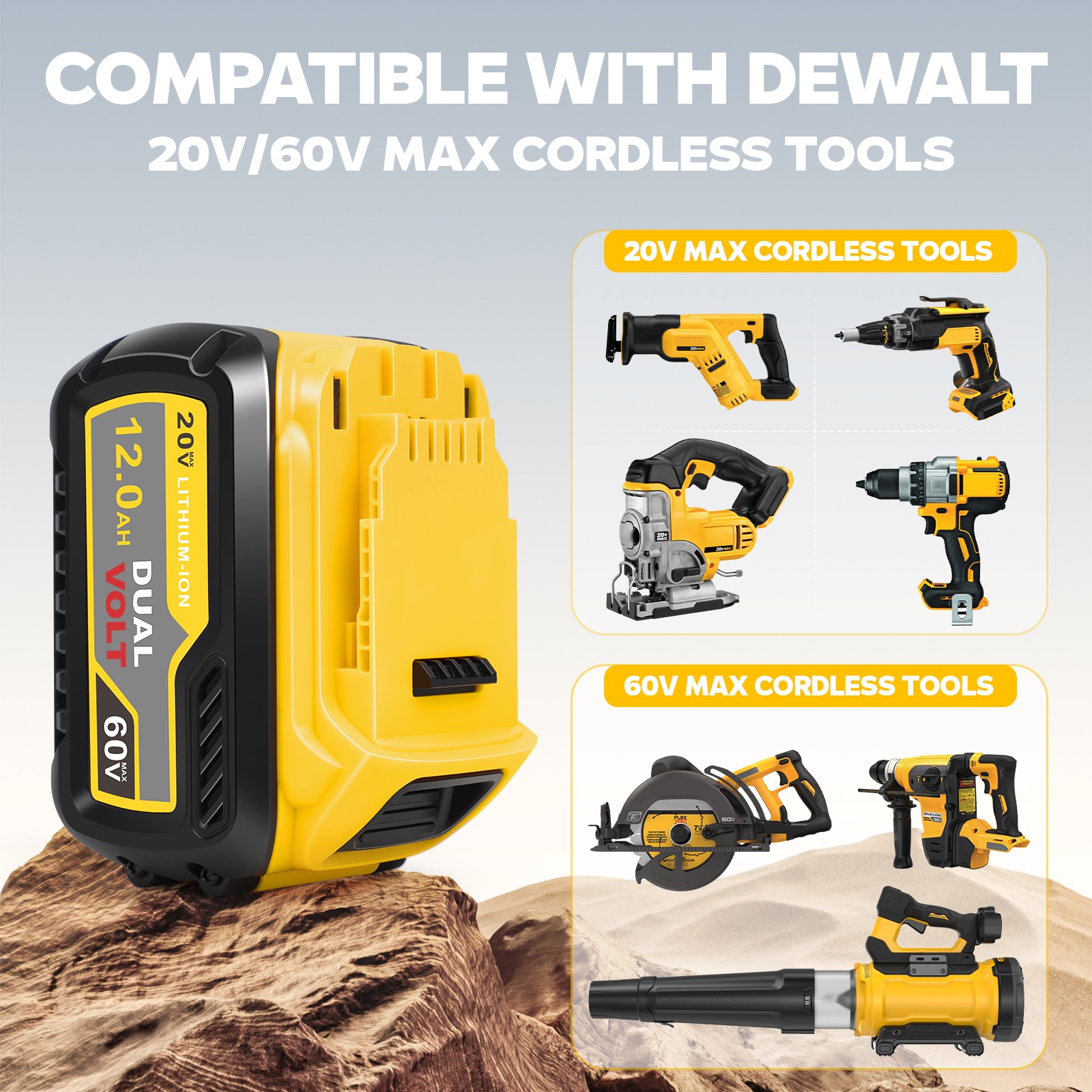 12Ah Battery For DeWalt FLEXVOLT 20V 60V Max DCB206 DCB204 DCB609 DCB606 DCB612