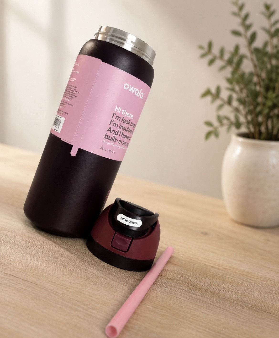 Owala 32oz Insulated Leak Proof Water Bottle, Straw, Dark Red Pink Black