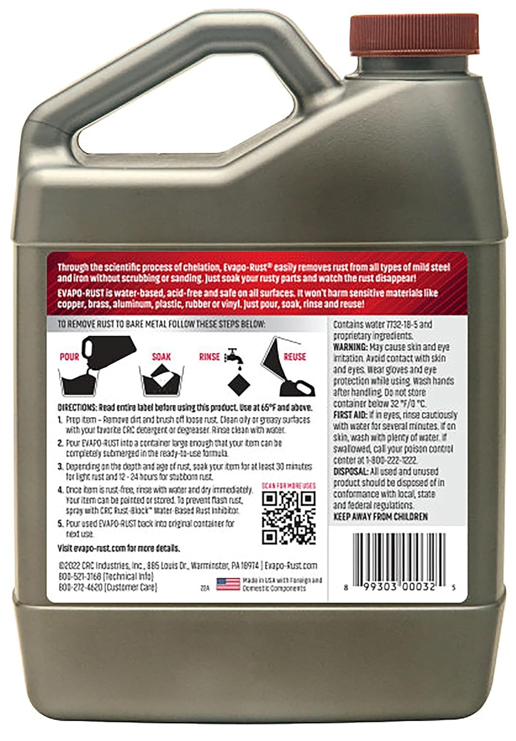 CRC Evapo-Rust Heavy-Duty Rust Remover 32oz Reusable Non-Corrosive Metal Soak