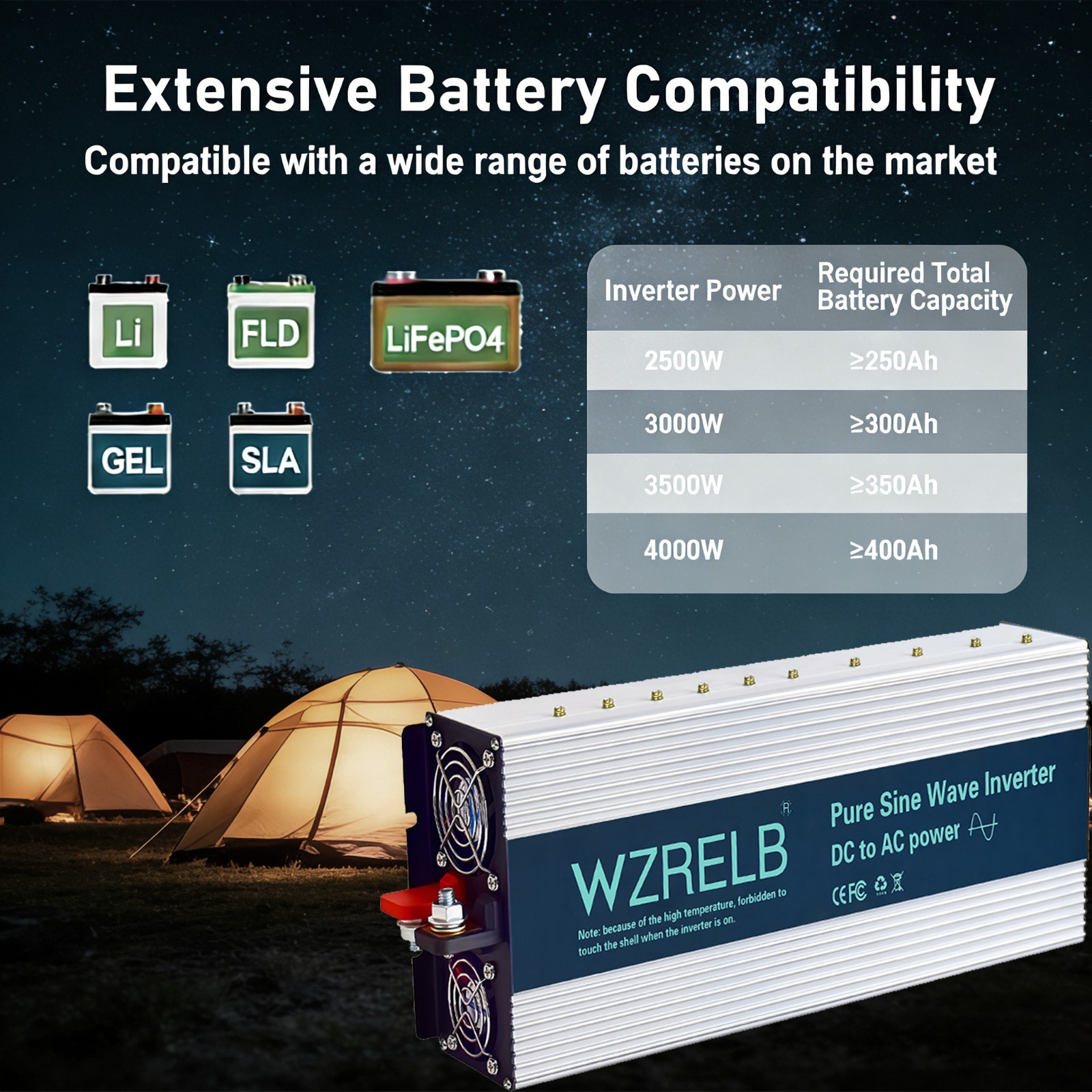 2000W Pure Sine Wave Inverter DC 12V to AC 120V Power Converter camp rv remote