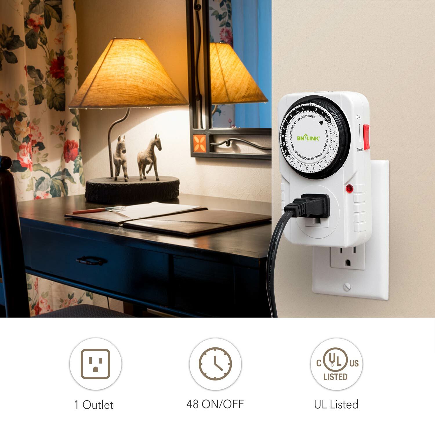 2 Pack 24Hr Plug in Mechanical Grounded Programmable Timer Indoor Heavy Duty