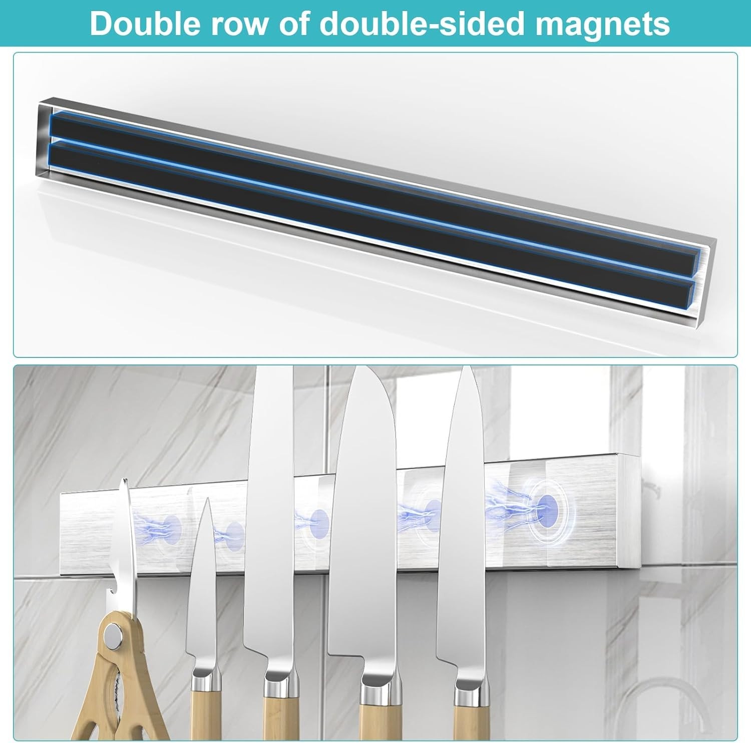 Magnetic Knife Holder for Wall, No Drilling Magnetic Knife Strip Adhesive Knife