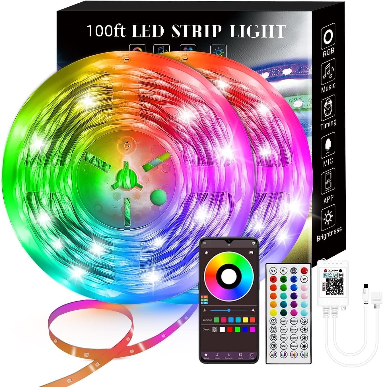 100Ft LED Strip Lights, Smart Light with App Remote Control, RGB LED Lights for