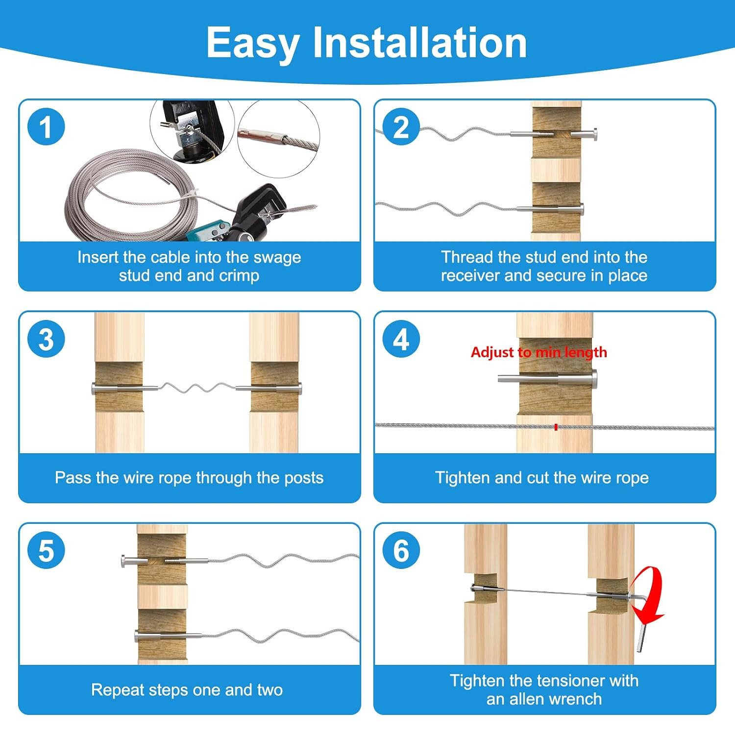 50Pack 1/8″ Invisible Cable Railing Kit, T316 Stainless Steel Invisible Receiver