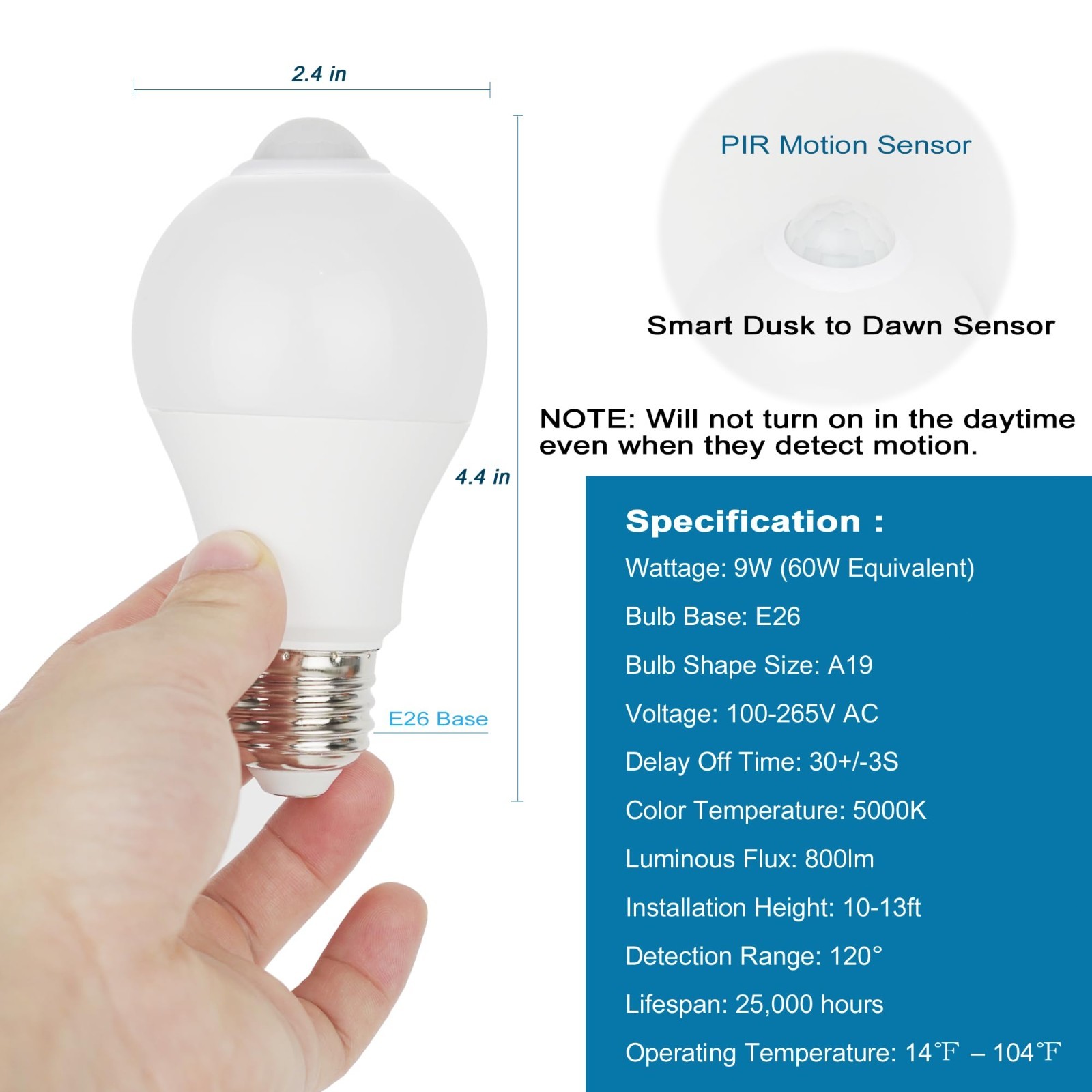 6-Pack Motion Sensor Light Bulb Dusk to Dawn LED 9W (60W Eq) E26 PIR Security
