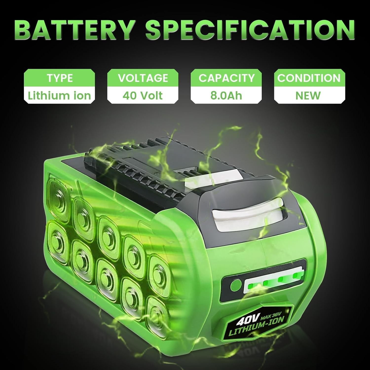 40V 8.0Ah Lithium Battery For Greenworks G-MAX 40 Volt 29472 29462 29252 20202