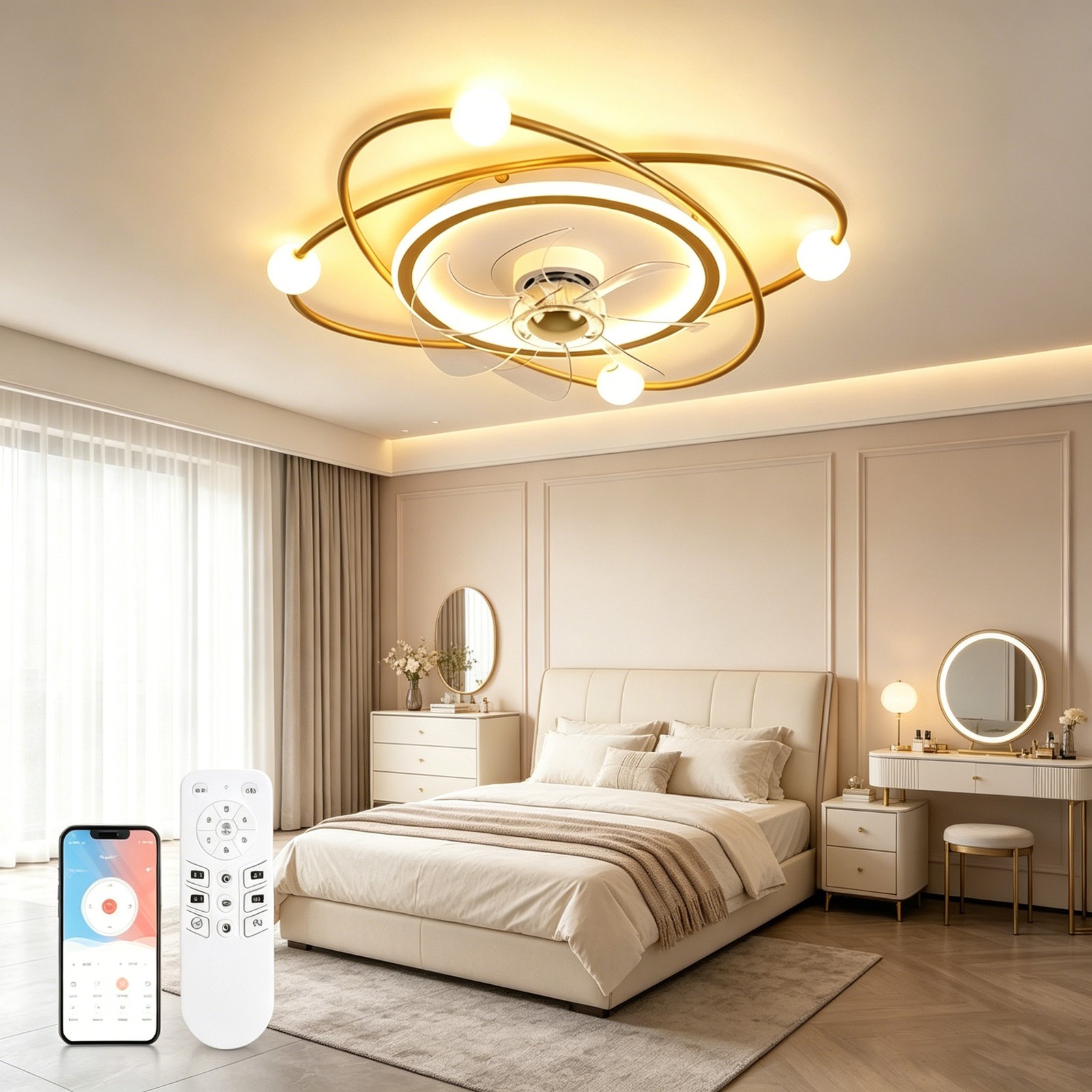 Decorative Gold Ceiling Fan Light Fixture Modern Interior Lighting Home Decor