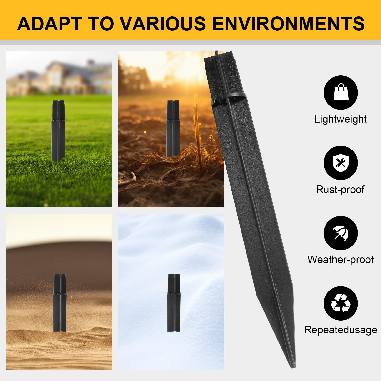 Litoexpe 6 Pcs 8.27 Reinforced ABS Plastic Ground Spikes for Solar Lights