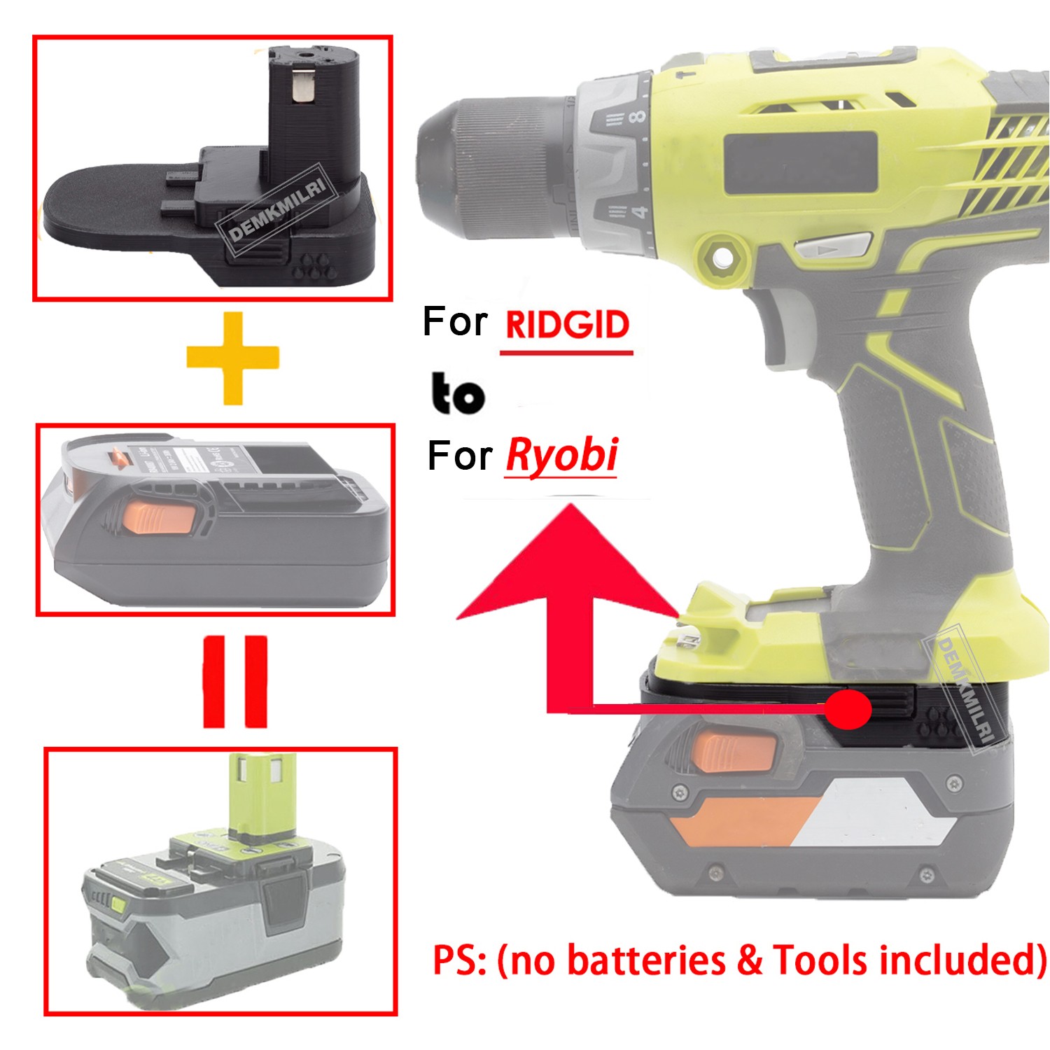 Battery Adapter For Ridgid 18V Li-ion Battery Convert to Ryobi 18V Power Tools