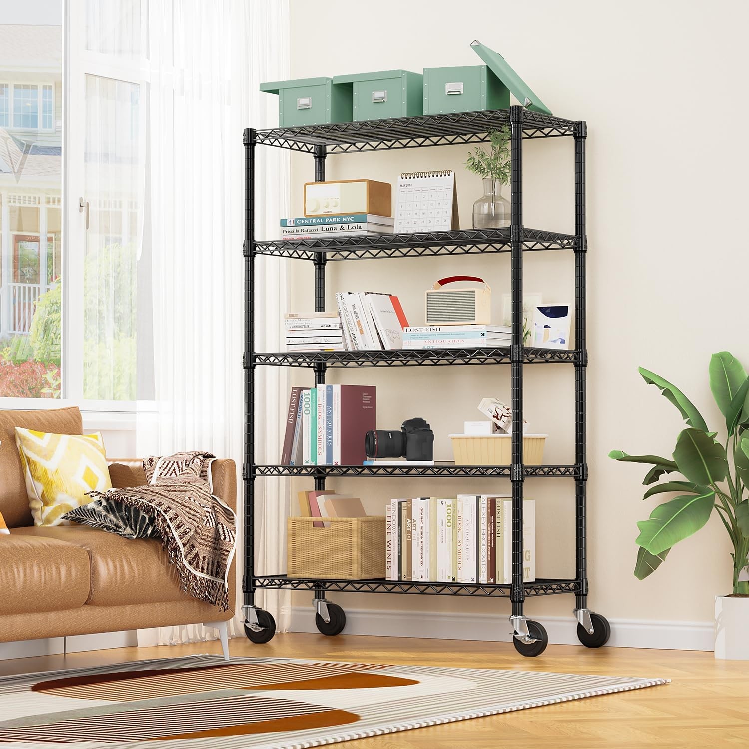 5-Shelf Storage Shelves,Wire Shelving Heavy Duty Metal Storage Shelving Unit Adj