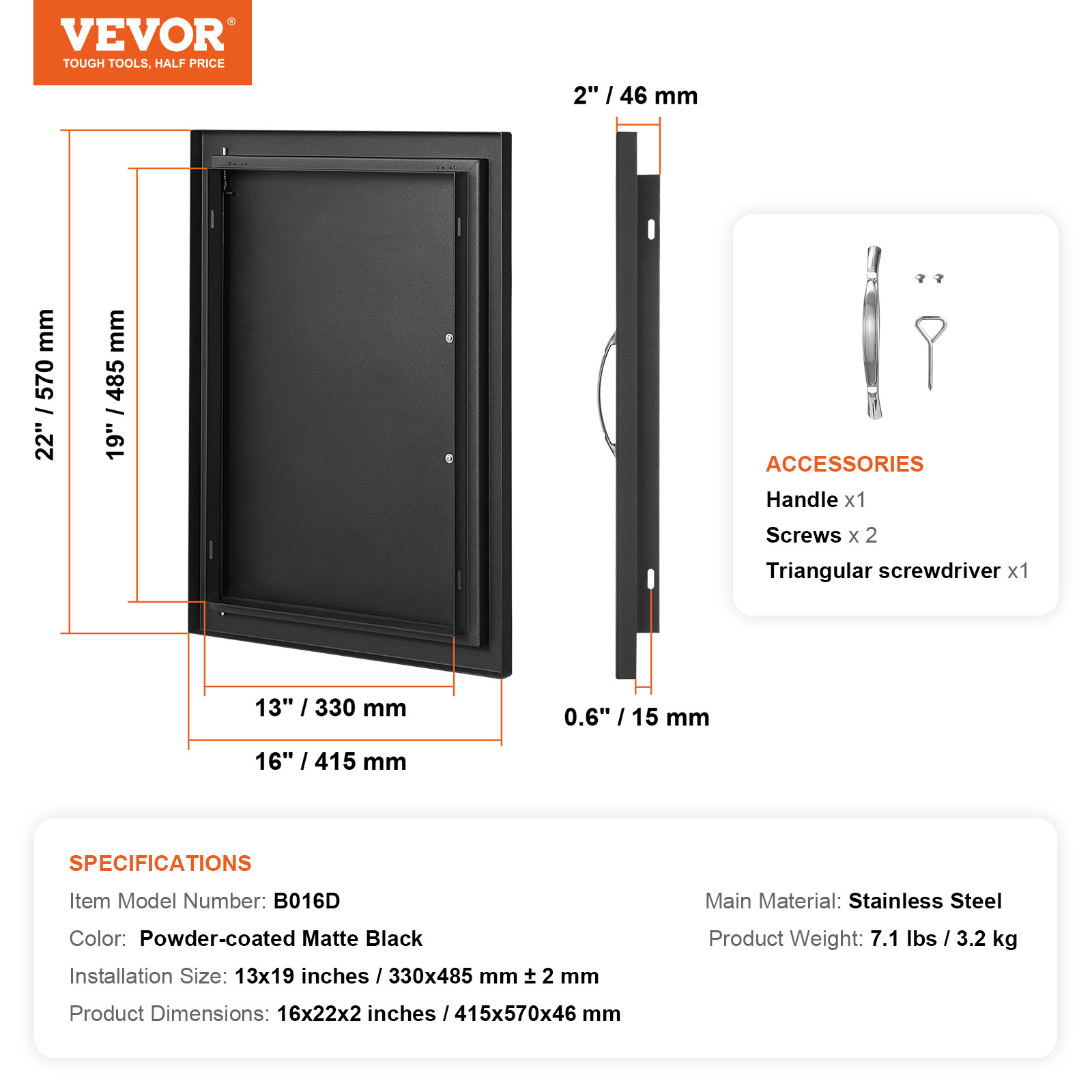 VEVOR 16×22 Inch BBQ Island Access Door Outdoor Kitchen Door Cold Plate