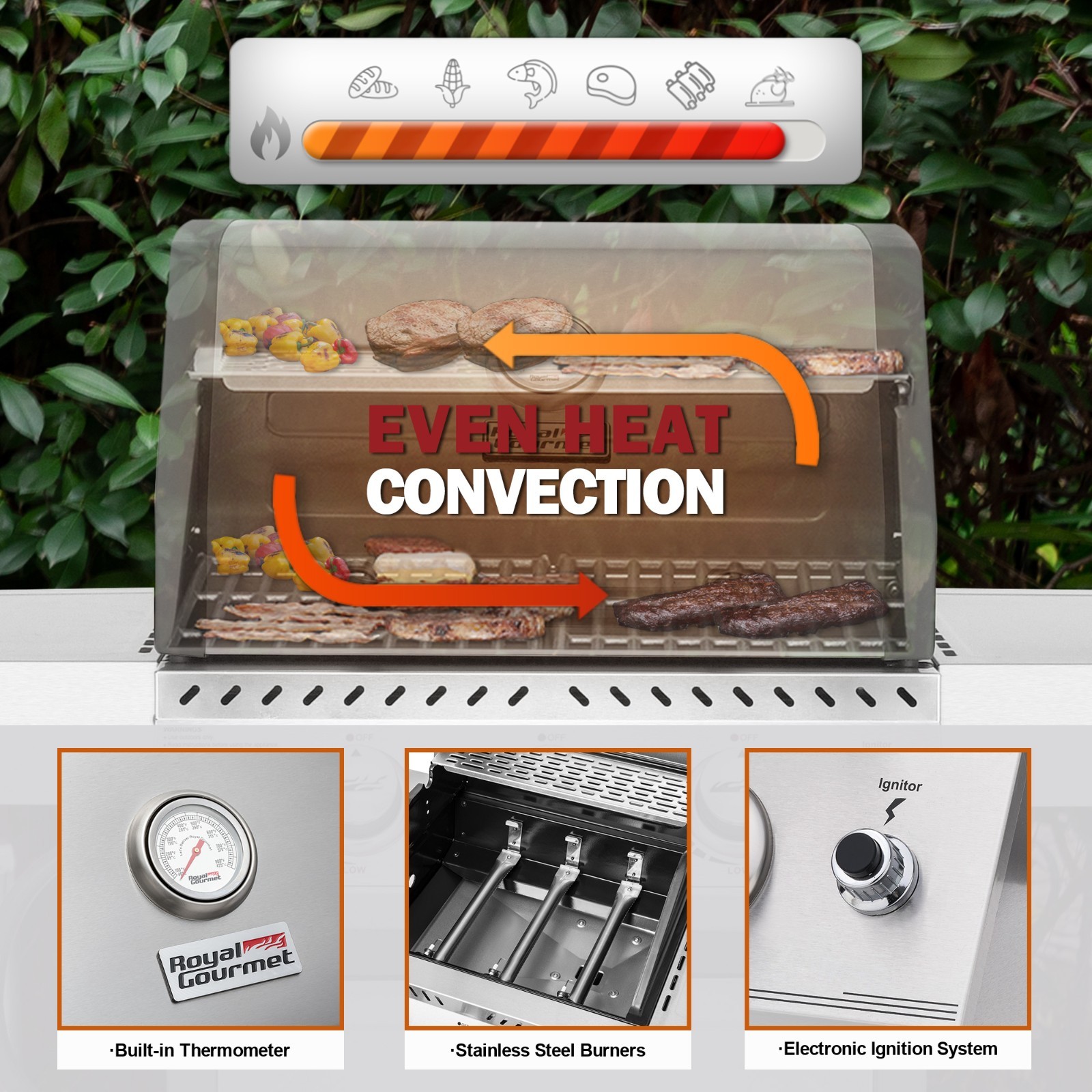 Royal Gourmet 3-Burner Gas Grill Stainless Steel Outdoor Garden BBQ Cooking