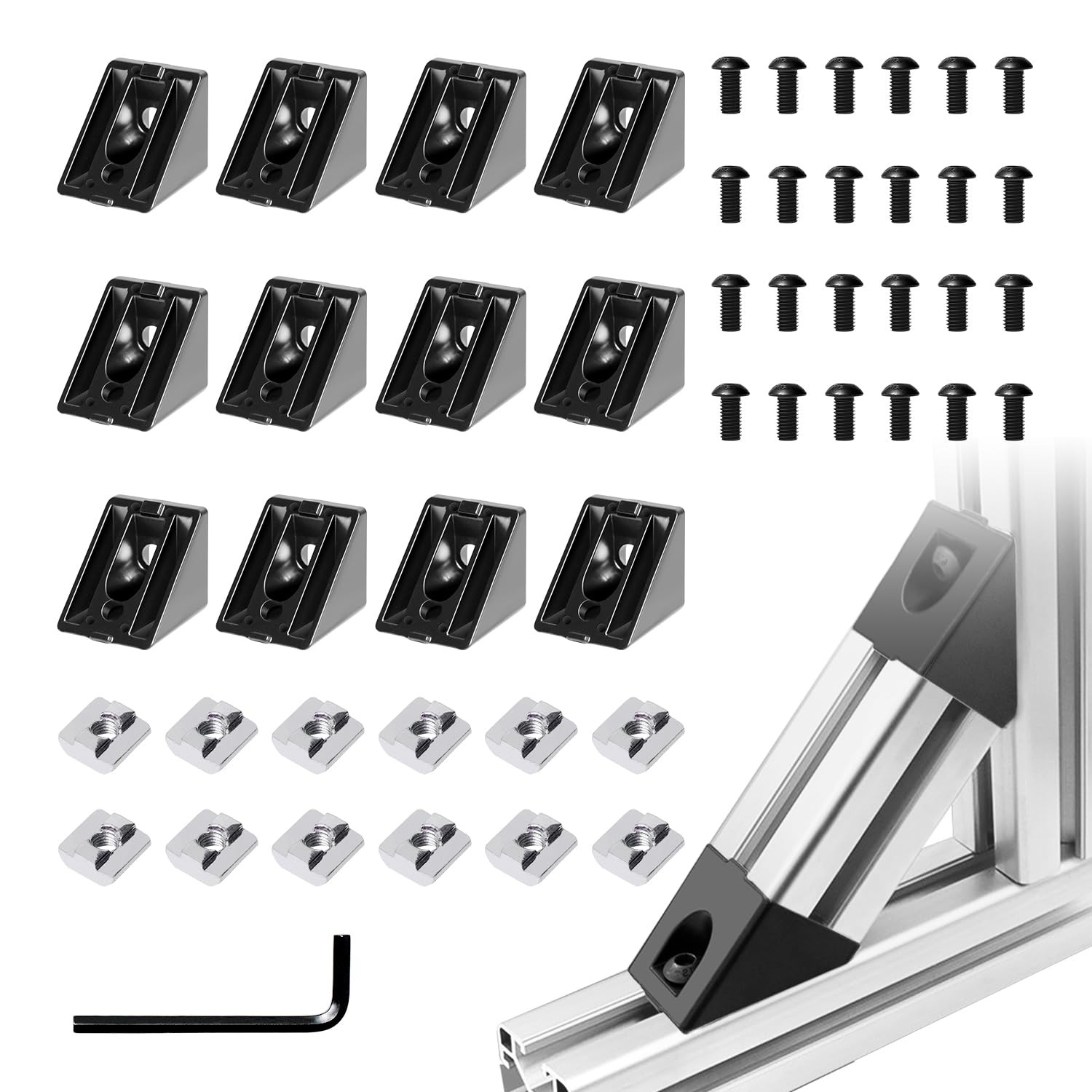 4040 Black Aluminum Extrusion 45 Degree Inside Corner Angle Brackets 12 PCS Kit