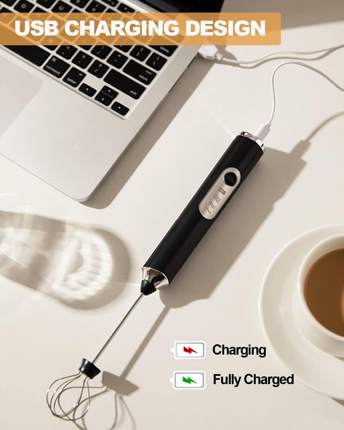 USB Rechargeable Electric Milk Frother Handheld Whisk Mixer Stirrer Coffee New