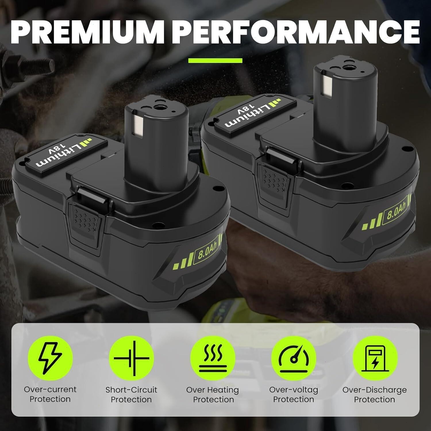 2Packs Max 8.0Ah For RYOBI 18V Lithium-Ion P108 High Capacity Battery/Charger