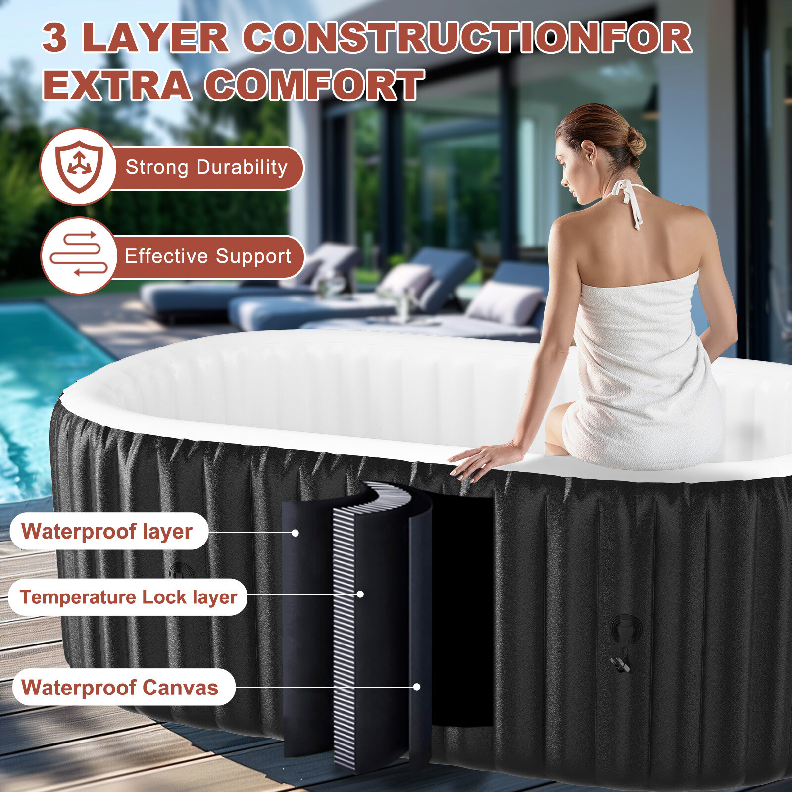 Docred 2 Person Portable Inflatable Hot Tub Spa w 100 Air Jet for Patio Backyard