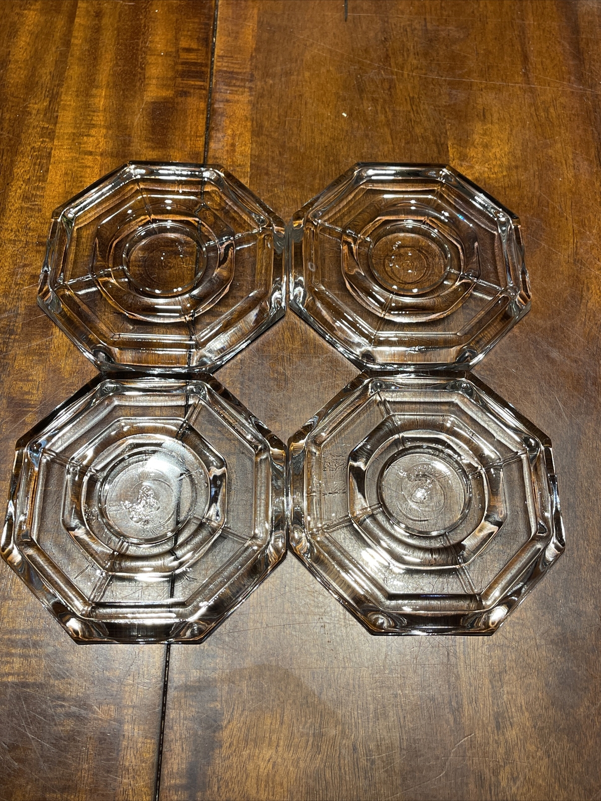Lot of 4 Clear Octagon Shaped Saucers Textured Coasters Made In Italy
