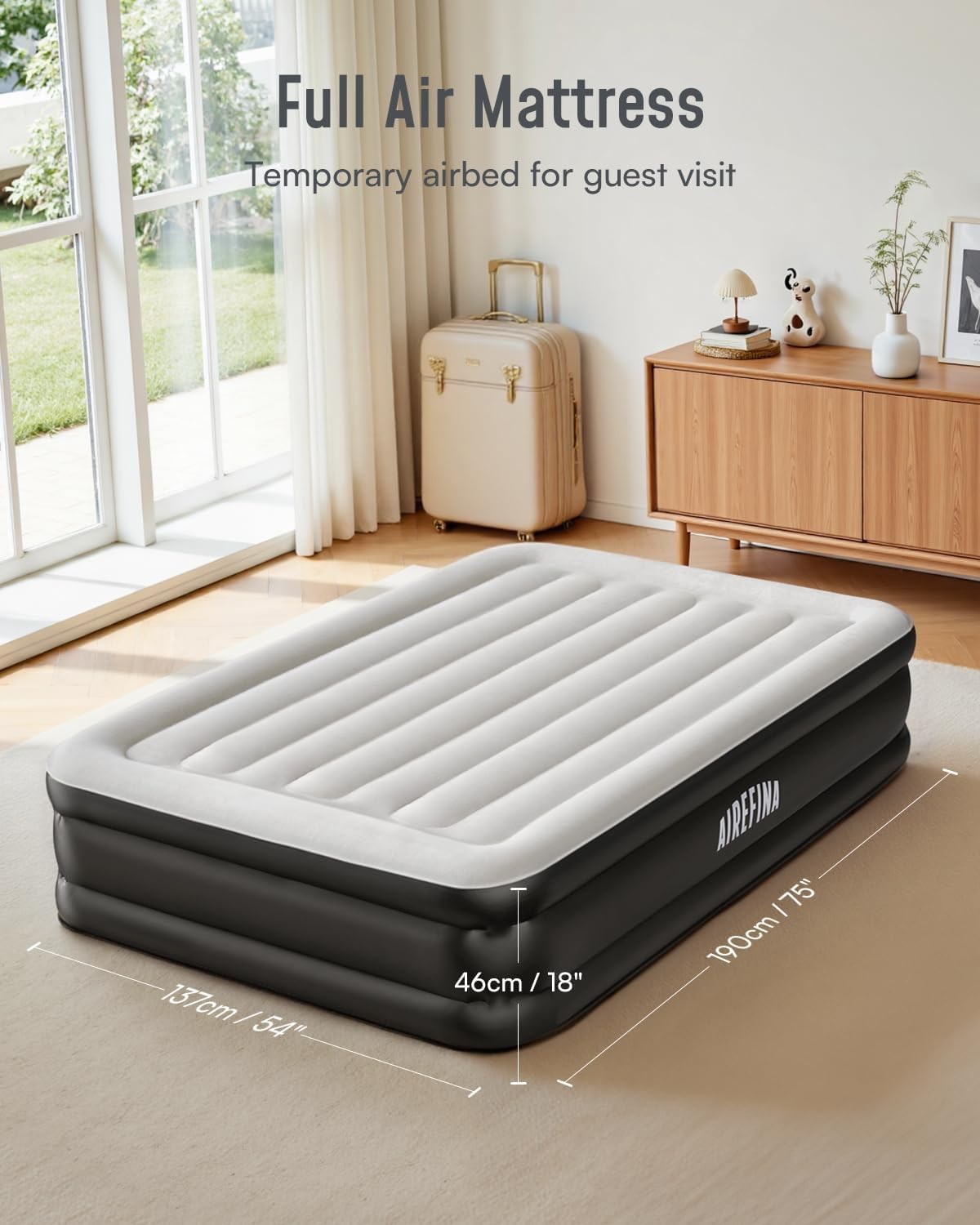18″ Elevated Airbed Premium Full Size Air Mattress with Built-in Pump Camping